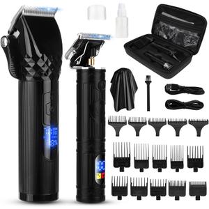 Soonsell Hair Clippers for Men T-Blade Trimmer Set,Man Professional Cordless Barber Clippers Set,Blade Close Cutting Beard Trimmer,LED DisplayBlack