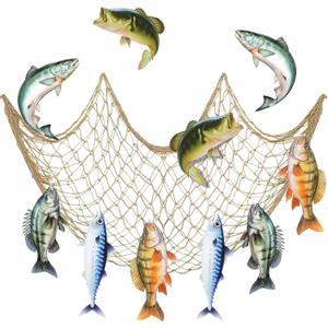 Silipull 11 Pcs Gone Fishing Party Decorations Kit Fishing Net Cute Cardstock Photo Prop for Birthday Sea Animal Indoor Outdoor Dessert Table Party Supply