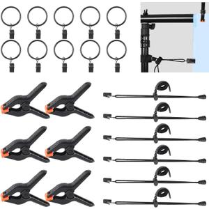 22 Packs Photography Backdrop Clips Clamps, Include 10 Curtain Ring Clips, 6 Spring Clamps, 6 Leather Background Clips Holder for Photo Studio Backdrop Background Helper Photo Clamp