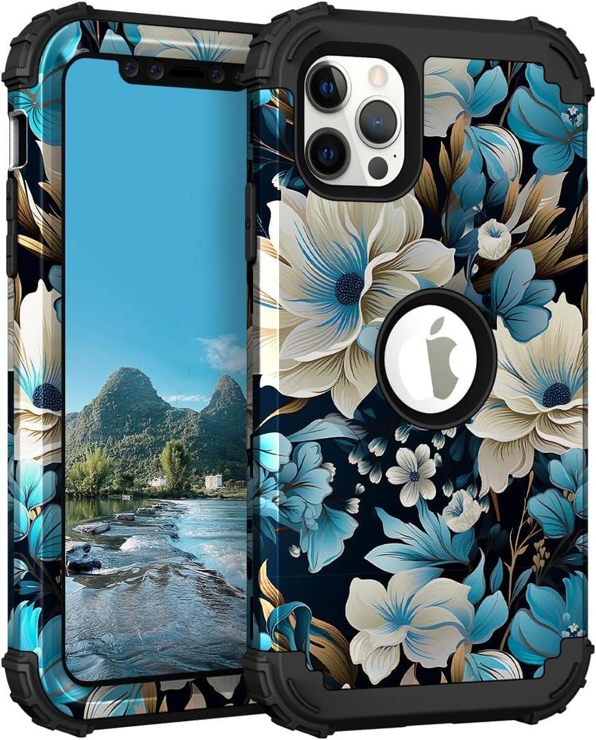 PIXIU Unique Flower Pattern Compatible with iPhone 12/12 Pro 6.1 inch case, Heavy Duty Dual Layer Shockproof Full-Body Protective Sturdy Hybrid Cute Rugged Case for Women,Girls,Kids
