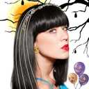 9 Pcs Halloween Monster Couple Costume Include Green Wig, Striped Vest, Glasses, Green Rhinestones Headband, Hair Chain, Gold Earrings, Arm Cuff, Sleeve, Leg Rave for Halloween Anime Character Cosplay