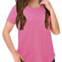 Haloumoning Girls Summer T Shirts Loose Curved Hem Short Sleeve Shirt Athletic Casual Tops Tees 4-14 Years Light Pink, 140 (Pink)