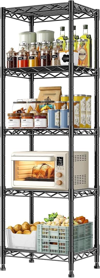 GRANNY SAYS 5-Tier Narrow Storage Shelves for Small Spaces – 15.8" W Metal Shelving Unit, Adjustable Wire Shelf, Freestanding Storage Rack for Bathroom, Laundry, Kitchen Pantry, Garage, Black, 15.8"W x 53"H x 11.8"D