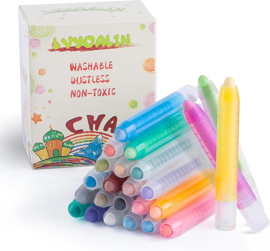 Dustless Chalk for Kids,Non-toxic Colored Sidewalk Chalk With Holder for Kids, 24 Colored Washable Toddlers Chalks for Blackboard Drawing Writing-christmas gifts for grandkids (24 PACK)