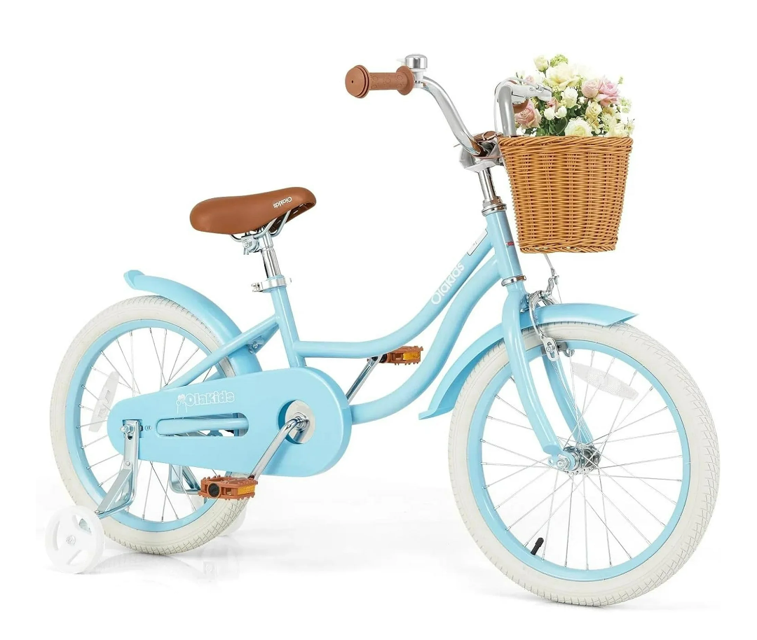 OLAKIDS Kids Bike 14 Inch Toddlers Bike With Removable Training Wheels And Rattan Basket