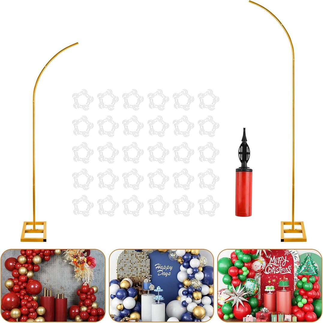 7.2ft and 5.9ft Half Balloon Arch Stand Kit with Heavy Duty Base, Comes with 8 Water Filling Bags - Metal Frame for Weddings, Birthdays, Party Backdrop Decoration