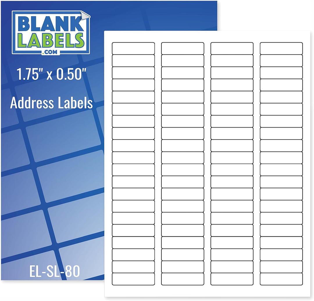 Return Address Labels from Blank Labels - 1.75 x .50 - 80 Labels Per Sheet - Permanent White Matte - Inkjet and Laser - Easy to Peel - Made in USA - 50 Sheets - 4000 Labels