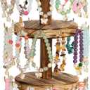 Pinzoveco Bracelet Holder, 3 Tier Wooden Rotating Bracelet Display Stand, Tree Stand Vendor Booth Display with Adversitsing Board, 36 Hooks for Bracelet, KeyChain Display Stands for Selling, Brown (Patent Pending)