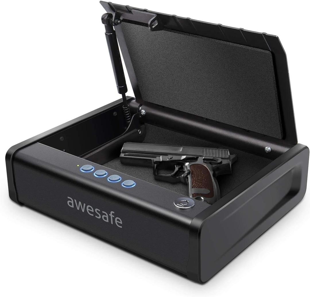 awesafe Gun Safe, Updated Biometric Gun Safes for Pistols, Quick Access Pistol Safe Fingerprint Handgun Safe with Keys and Keypad, Gun Lock Box for Home