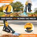 PULITUO 3 in 1 Electric Leaf Blower Vacuum Mulcher with Bag, 530CFM & 170MPH Leaf Vacuum Corded Blowers for Lawn Care, 15:1 Powerful Leaf Mulcher with Shoulder Strap (Yellow)