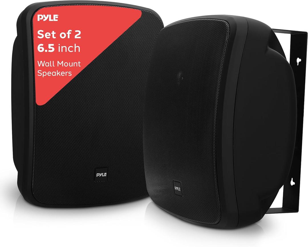 Pyle Outdoor Waterproof Wireless Bluetooth Speaker - 6.5 Inch Pair 2-Way Weatherproof Wall/Ceiling Mounted Dual Speakers w/Heavy Duty Grill, Universal Mount, Patio, Indoor Use PDWR64BTB (Black)