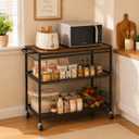 Microwave Kitchen Cart – 3 Tier Rolling Kitchen Utility Cart for Microwave Table Stand, Coffee Cart, Bar Cart, Kitchen Appliance Storage with Adjustable Shelf & Lockable Wheels, 34.25" L x 33.46" H, 29.92"Wx17.8"Dx33.46"H