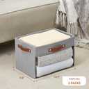 Large Storage Baskets with Clear Window, See Through Closet Organizer with PU Handles, Linen Foldable Storage Bins for Organizing Clothes, Toys, Books (Gray) (Large-14.9"x9.8"x9.8")