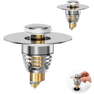 (2-Pack) Universal Bathroom Sink Stopper with Anti-Clog Basket Filter, Fit for 1.1"-1.6" Drain Holes, Sink Pop Up Stopper, Washbasin Drain Stopper, Tool-Free Installation