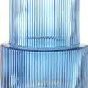 Blue Glass Vase, Ribbed Glass Vase for Tulips, Flower Vases for Bouquet, Blue Modern Vases for Living Room, Dining Table, Entryway, Mantle, Shelf, Wedding, Office, 7.5 Inches