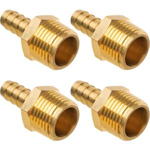 Brass Hose Barb Fitting, 5/16" Barb x 3/8" NPT Male Pipe Adapter Connector, Ideal for Air, Gas, Fuel, Oil (4-Pack)