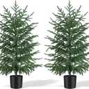 2 Pack 3FT Artificial Norfolk Pine Tree with Pot - UV Protection Faux Tree Fake Plants with PE Branch for Indoor Outdoor Home Front Porch Christmas Decor
