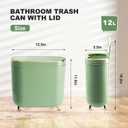 Supteron Bathroom Trash Can with Lid 3.2 Gallon Narrow Trash Can Small Plastic Trash Bin 12 Liter with Press Type Lid for Bedroom Bathroom, Mint Green
