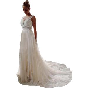 Sorayan Wedding Dresses for Bride Illusory Lace Bohemia V Neck Layers Tulle A Line Beachy Wedding Gown, 3XL