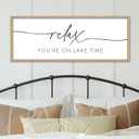 YWMZYKJGS Relax You're On Lake Time Wall Decor Art 32"x12" Lake House Sign Above Bed Bedroom Large Rustic Living Room Wood Framed Vintage Horizontal Wall Hanging (Wood)