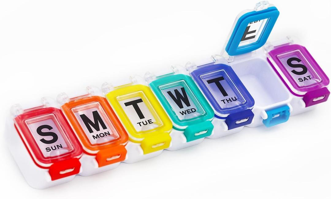 XL Weekly Pill Organizer Arthritis Friendly, Travel 7 Day Pill Box Case,Large Pill Case with Popup Open Design to Hold Vitamins, Fish Oil,Supplements and Medication
