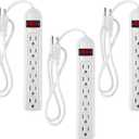 3 Pack 6 Outlet Power Strip Surge Protector 4 ft Flat Plug Surge Protector Profile Flat Plug Overload Power Strip Protection for Home Office(White)