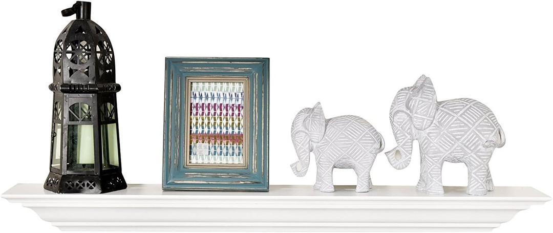 WELLAND White Wood 24 inch Floating Shelves Wall Mounted,Corona Crown Molding Floating Wall Photo Ledge Shelves Fireplace Mantel Shelf,Solid Pine Wood Finished