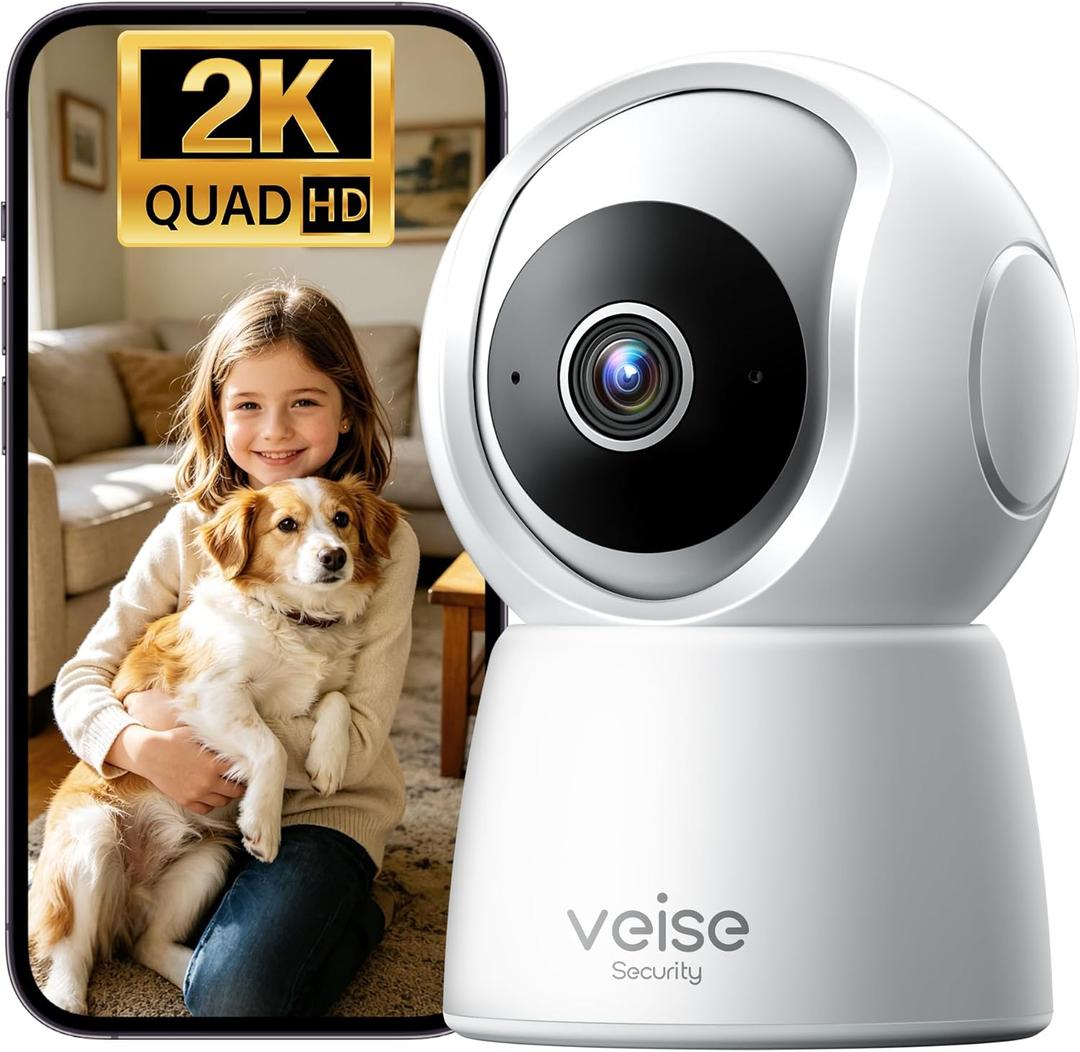Veise 2K Indoor Camera for Home Security, 360 Wireless WiFi Pet & Baby Monitor with Phone App, AI Motion Detection, 2-Way Audio, Night Vision, SD/Cloud Storage, Works with Alexa & Google Home, 2.4GHz