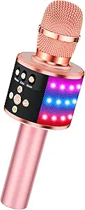 BONAOK Karaoke Microphone for Kids & Adults  Bluetooth Microphones Singing Mic with Disco Lights, Echo Effect, Builtin Speaker Portable Karaoke Player for Party Travel Gifts Q78(Rose Gold)