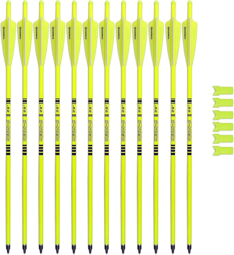 Crossbow Bolts 20inch Fluorescence Color Carbon Crossbow Hunting Arrows with 4" Vanes and Replaced Arrowhead(12 Pack)