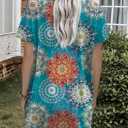 Poetsky Summer Womens Tunic Tops for Leggings with Pockets Short Sleeve Casual Long T Shirts S-3XL (Blue, M)