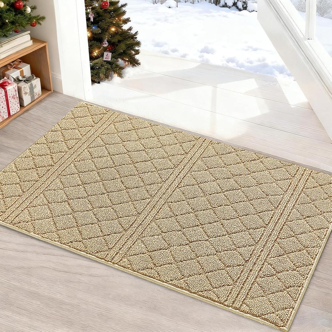 REFETONE Indoor Doormat, Front Back Door Mat 20"x32" Absorbent Rubber Backing Non Slip Door Mats, Low-Profile Resist Dirt Entrance Rugs, Machine Washable Door Rug Inside Floor Mat for Entryway, Beige