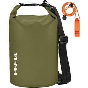 HEETA Waterproof Dry Bag for Women Men(Upgraded Version) 5L/10L/20L/30L/40L Roll Top Lightweight Dry Storage Bag Backpack with Emergency Whistle for Travel, Swimming, Boating, Kayaking, Camping, Beach (Dark Green)