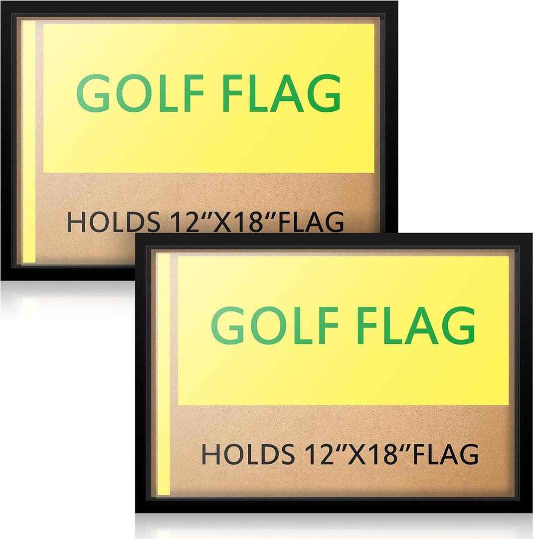 Marsui 2 Pieces Golf Flag Display Frames for 12'' x 18'' Golf Flag Compact Black Photo Frame, Flags Not Included, Frame Size 13.7 x 19.7 Inch