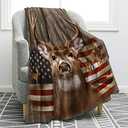 Jekeno American Flag Deer Blanket Gifts for Men, USA Flag Throw Blankets Hunting Gifts for Men Adult Kids Boys, Independence Day Deer Forest Decor for Home Bed Couch, 60"×80"