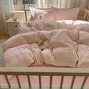 VM VOUGEMARKET Pink Full Duvet Cover Set 3 Pieces Lace Bedding Set Simple Cozy Plaid Checkered Comforter Cover with Zipper Ties for Teen Girls