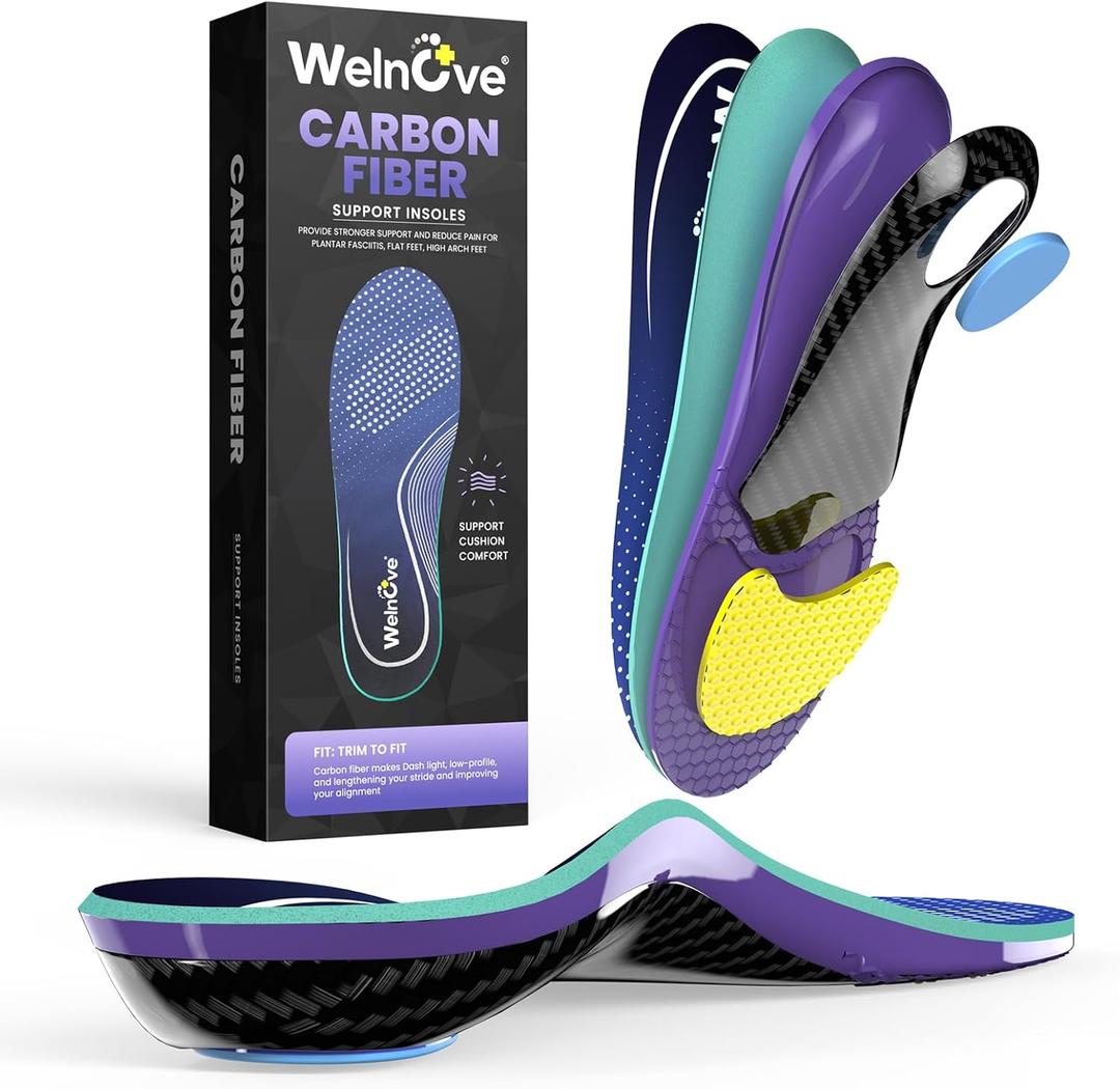 Carbon Fiber Insoles for Men & Women with High Arch Support Shock Absorbing Performance Insoles for Running, Sports, Hiking, Trekking, Basketball-L-W: 9-9.5 | M: 7-7.5-270MM