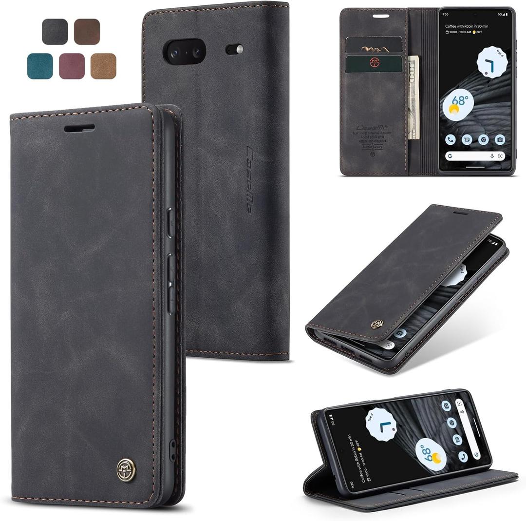 for Google Pixel 7 Case, Flip Wallet Leather Case with Card Holder Magnetic Closure Shockproof Kickstand Protective Phone Cases Cover for Google Pixel 7,Black