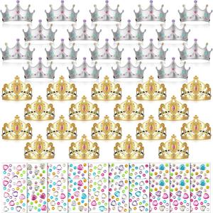 Yaomiao 66 Pieces Foam Princess Tiaras DIY Crowns Kids Party Favors Craft Crystal Diamond Sticker Making Your Own Tiara Girls(Bright Color)
