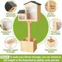 Wonderjune Outdoor Library Box Kit with Planter Base, Wooden Book Exchange Box with Small Side, 35.4 in Stake, Transparent Doors, DIY Paintable Book Sharing for Yard Garden School Community, 18.9" x 15.7" x 11"