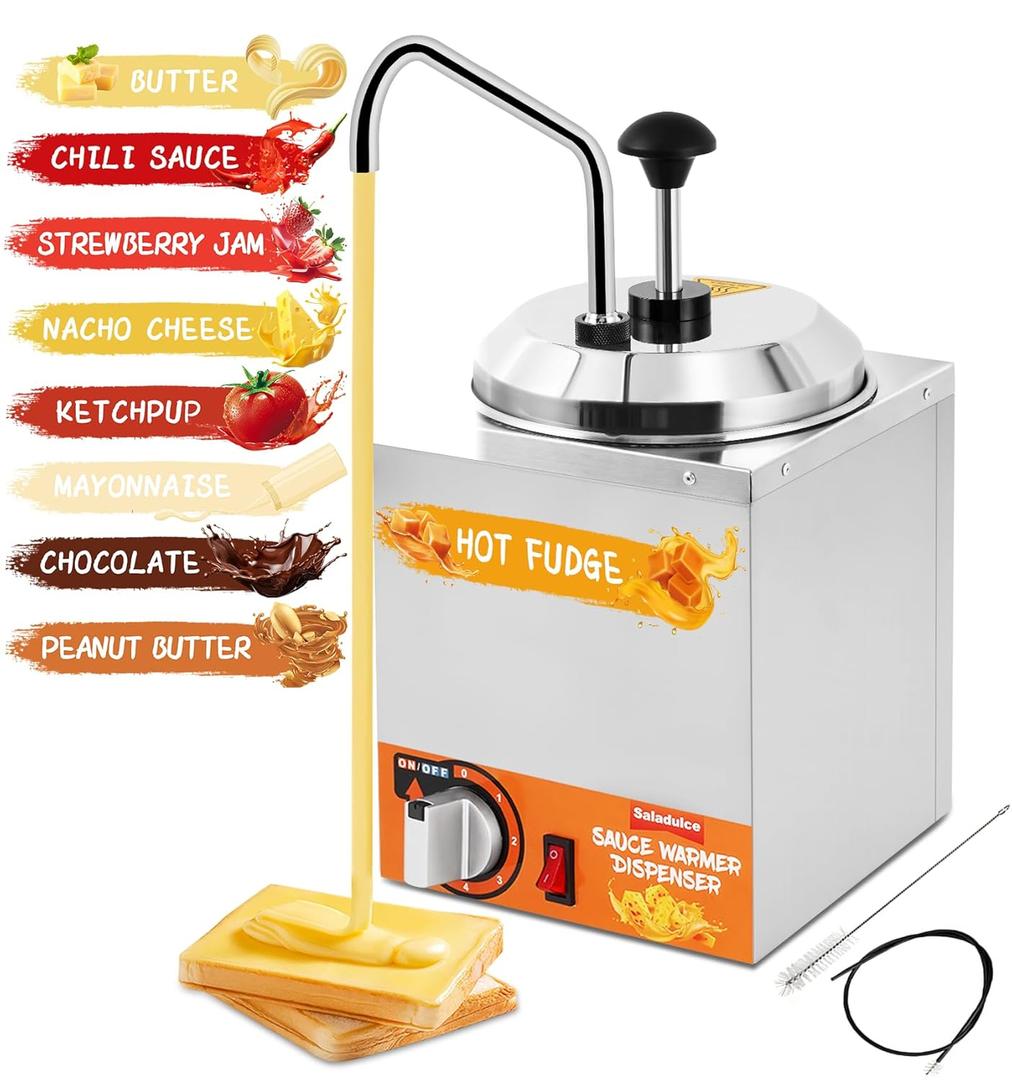 Nacho Cheese Dispenser with Stainless Pump, 2.6Quart Nacho Cheese Sauce Warmer Hot Fudge Dispenser 86-194 Insulated Pump Dispenser for Cheese Sauce Hot Fudge Butter