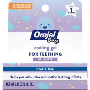 Orajel Baby Nighttime Cooling Gel for Teething, Drug-Free, #1 Pediatrician Recommended Brand for Teething*, One .18oz Tube