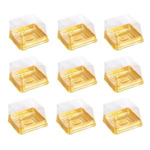 Fevoila 50 Pcs 2.28" Plastic Single Individual Cupcake Container Mooncake Muffin Dome Holders Cases Boxes Container Cupcake Boxes for Wedding Birthday Party (Square,Gold)