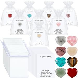50 Sets Celebration of Life Favors Pocket Hearts Token Bulk Cards Heart Shape Natural Stones Organza Bags Sympathy Gifts for Memorial Party Supply Funeral Guest Return Favors (White)