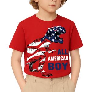 Flafens Summer Boys Shirts - Kids T-Shirt Graphic Tee Soft Cotton Crewneck Short Sleeve Tops (Red)