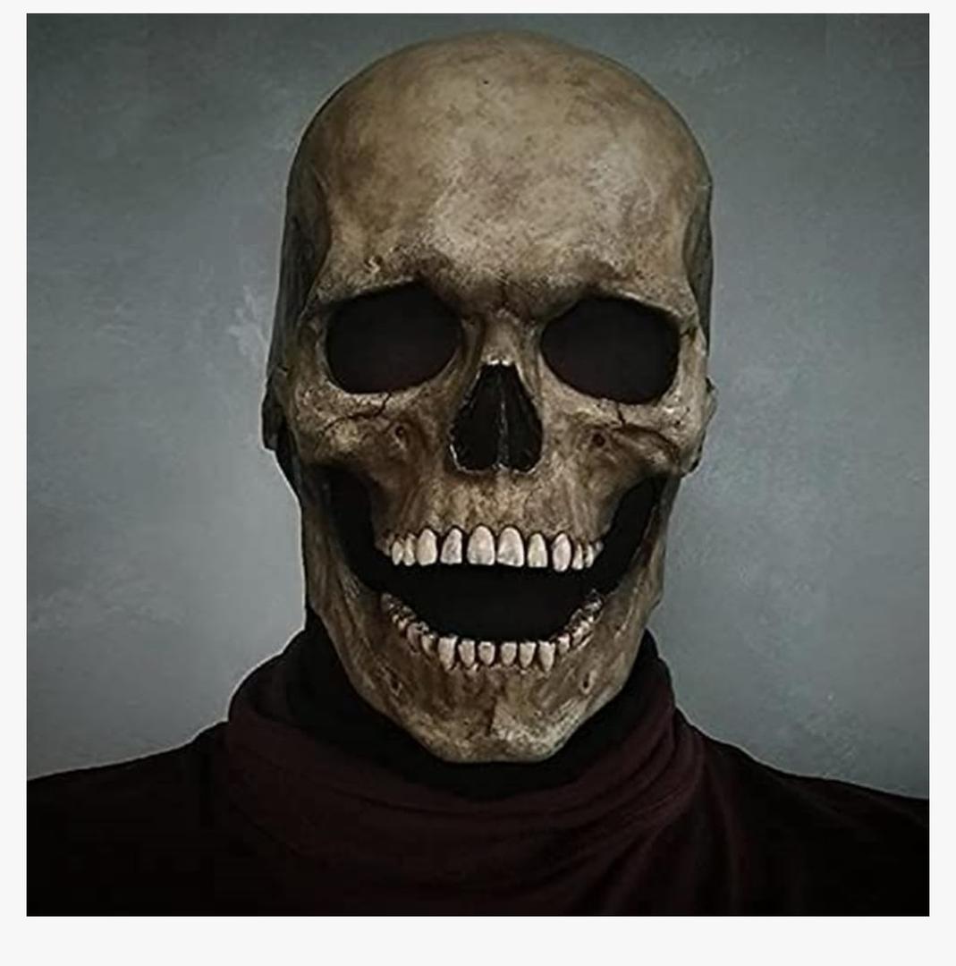 Halloween Skull Mask with Moving Jaw, Latex Human Skeleton Mask for Party Cosplay Props