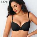 Push Up Bras for Women Padded Add Cup Size Sexy Plunge Demi Bra Underwire (Black), 38C