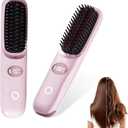Go Brush Pro Portable Cordless Hair Straightener Brush for Travel, Fast Heating Straightening Comb with LCD Display & F/C Switch, Rechargeable Anti-Frizz Styling Tool for Smooth Shiny Hair, Pink