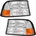 Headlight Assembly for 1998-2004 GMC Sonoma/ 1998-2001 Oldsmobile Bravada/ 1998-2005 GMC Jimmy Chrome Housing Amber Reflector Replacement Pair Chrome Housing Amber Reflector Clear Lens