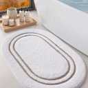 DEXI Oval Bath Mats for Bathroom, 24x43 Absorbent Bath Mat, Washable Microfiber Bathroom Rug with Non Slip Backing for Shower Floor, Beige